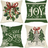 4-Pack Festive Holly Berry & Snowflake Christmas Throw Pillow Covers - Vibrant Polyester Fabric, Zipper Closure, Machine Washable, Hypoallergenic, and Stain-Resistant - Perfect for Various Rooms, 18x18" Pillowcases Only