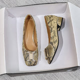 New Spring Square Head Shallow Mouth Single Shoes Three-Dimensional Snake Pattern Leather Not Tired Feet 3cm Heel Shoes