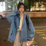 12345-Lillte bear Cartoon Vintage Spring and summer Sweatshirt Women Korean Zip Up Hoodie Women Fashion Clothe Hoodies