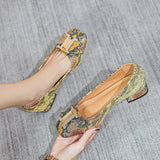 New Spring Square Head Shallow Mouth Single Shoes Three-Dimensional Snake Pattern Leather Not Tired Feet 3cm Heel Shoes