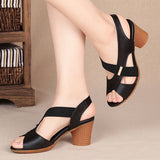 hulianfu Women Summer Sandals Platform Round Mid Heel Back Strap Peep Toe Pu Leather Beach Casual Fashion Shoes Ladies Female Whosale