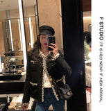 Korean Female White Tweed Basic Jacket Coat Women Clothing Outerwear Coats Channel Style Suit Cropped Stripeed Kawaii OL