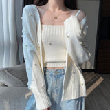 hulianfu New hot style loose outer wear white knitted cardigan women's gentle wind sweater coat