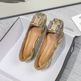 New Spring Square Head Shallow Mouth Single Shoes Three-Dimensional Snake Pattern Leather Not Tired Feet 3cm Heel Shoes