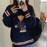 Autumn Winter Women's Vest Japanese Style Cartoon Bear Pullover Vest Sweater Oversize Harajuku Kawaii Clothes Knitted Vest