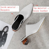 Women Slippers Real Cow Leather Shoes Pointed Toe Mules Strange Heels Sheepskin Summer Pantoufle Brand Designer A1678