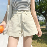 Shorts Women Korean-style Simple High Waist Solid All-match Short Denim Trousers Students Straight Wide-leg Fashion Leisure Chic
