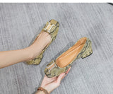 New Spring Square Head Shallow Mouth Single Shoes Three-Dimensional Snake Pattern Leather Not Tired Feet 3cm Heel Shoes