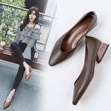 hulianfu women Genuine Leather shoes cow leather pointed toe office shoes career shoes all-match women pumps low heel shoes