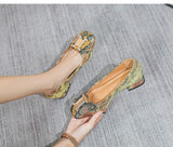 New Spring Square Head Shallow Mouth Single Shoes Three-Dimensional Snake Pattern Leather Not Tired Feet 3cm Heel Shoes