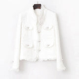 hulianfu tweed jacket White Pearl inlaid pocket autumn /winter women's jacket new slim slimming tweed ladies jacket coat