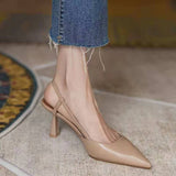 hulianfu Spring Women's Pumps Belt Buckle Back Strape Med Heel Solid Pointed Toe Ladies Heels Office Luxury Casual Ins Khaki Female Shoes