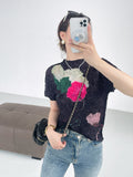 summer new design three-dimensional oil painting high elastic comfortable T-shirt femininity elegant versatile and thin top