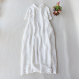 The original order for Popular trade export to Japan  summer waist polo collar short-sleeved dress women's literary cotton and linen long skirt
