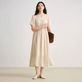 Skirt commuter high-end female summer, ramie sea breeze literary shirt skirt, versatile casual dress female B0567