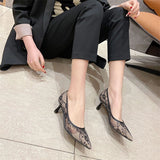 2025 238-6 Sexy temperament pointed toe stiletto single shoes women's fashion mesh banquet women's shoes  lace high heels