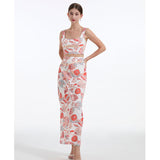 Real shot split design sense lines floral metal short sleeves temperament even elegant dress two-piece fashion