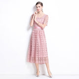 Temperament court style first love skirt square collar hollow lace waist thin dress women popular skirt women summer