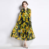 Qinghai Lake Travel Photography Ankle Dress Printed Chiffon Dress Large Size Long Sleeve Swing Seaside Holiday Beach Dress