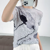 summer new design three-dimensional oil painting high elastic comfortable T-shirt femininity elegant versatile and thin top