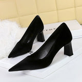 2025 6188-9  style fashionable simple banquet high heels thick heel women's shoes suede west velvet shallow mouth pointed single shoes