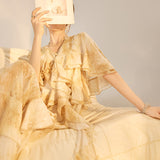 The national style is beautiful, high-end lotus leaf edge smudged fairy long dress, female summer new Chinese light luxury dress N3053