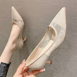 2025 238-6 Sexy temperament pointed toe stiletto single shoes women's fashion mesh banquet women's shoes  lace high heels
