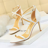 2025 126-7  fashion banquet women's shoes super high heel thin heel open toe patent leather cross belt sexy nightclub sandals