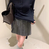 2025 Gray short skirt spring niche design sense high waist and thin fungus edge a word hip skirt cover hip skirt