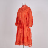 women's clothing  new hollow lace solid color loose tencel cotton short dress four colors