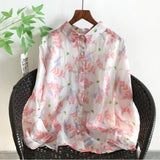 Spring Soft Printed Top  Summer Literary Big Flower Digital Printing High Quality Loose Shirt Women