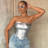 women's clothing popular new lapel tube top PU leather fish bone sexy cardigan zipper top small vest