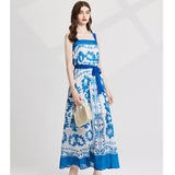 real shot, new summer products, contrasting flower print, high waist strap, tube top suspender A-shaped dress, with belt.