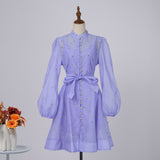 retro heavy industry diamond-encrusted lantern sleeves single-breasted waist-closed and thin pendulum dress with suspender bottom skirt inside