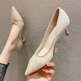 2025 238-6 Sexy temperament pointed toe stiletto single shoes women's fashion mesh banquet women's shoes  lace high heels