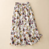 spring and summer new cotton and linen printed dress women's thin literary and retro waist thin floral skirt women