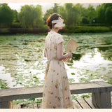 Summer "Dead Leaves and Pipa" New Chinese National Style All Ramie, Button Dyeing Cheongsam Lining Dress A0642