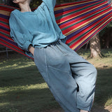 Shan Qian Nianyi, the texture of spring and autumn is quite wide, loose wide-leg pants, literary and retro washed cotton and linen old casual pants
