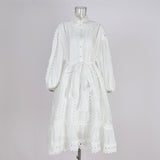 women's clothing  new hollow lace solid color loose tencel cotton short dress four colors