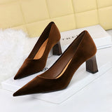 2025 6188-9  style fashionable simple banquet high heels thick heel women's shoes suede west velvet shallow mouth pointed single shoes