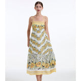 Real shot, summer, positioning print, rubber band elastic vest, suspender, high waist pendulum dress, adjustable shoulder straps.