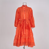 women's clothing  new hollow lace solid color loose tencel cotton short dress four colors