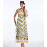 Real shot, summer, positioning print, rubber band elastic vest, suspender, high waist pendulum dress, adjustable shoulder straps.