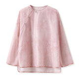 Guofeng new flower printing new Chinese thin shirt light luxury high temperament loose and thin top M3070