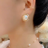 Temperament High-class sense Diamond-encrusted pearl pure silver needle earrings  new trendy light luxury versatile ear buckle atmospheric earrings