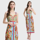 Real shot summer new product positioning printed sexy vest rubber band high waist short sleeve slim fit suspender big swing dress