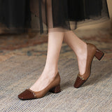 2025 5288-10 Mary Jane shoes women's autumn mid-heel 2025 new British style metal chain retro color matching thick heel single shoes