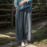 Shan Qian Nianyi, the texture of spring and autumn is quite wide, loose wide-leg pants, literary and retro washed cotton and linen old casual pants