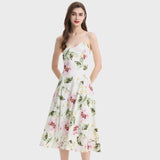 Real shot elegant short-sleeved retro floral adjustable shoulder strap sleeveless high-waisted pendulum A-word suspender dress