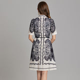 Real shot, summer new product classic black and white cashew flower shirt dress, free belt, short sleeves, slim fit and versatile.